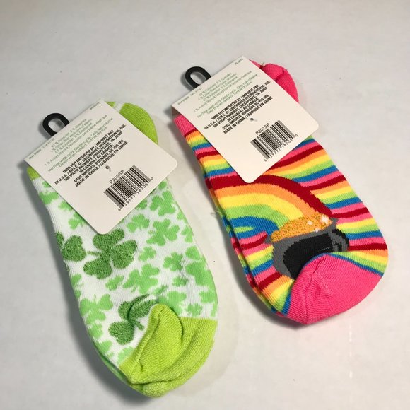 Shamrock Socks St Patricks Day Irish Celtic Pot Gold Rainbow Green 2 Pairs Lot - Picture 5 of 5